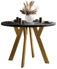 OKRÚHLY ROZKLADACÍ JEDÁLENSKÝ STÔL EWALD ČIERNY MATNÝ + ZLATÉ NOHY 100/140 cm