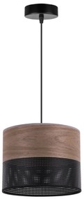 Light Home Závesné svietidlo Wood, 1x hnedá orechová dýha/čierne PVCové tienidlo, (fi 20cm)