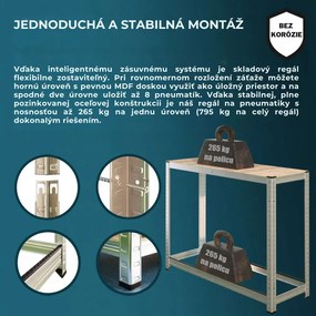 Regál na pneumatiky TYRE, 120x40x180cm, max 795kg, strieborná / bledohnedá Jurhan