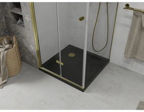 Mexen Lima, sprchový kút so skladacími dverami 80 (dvere) x 80 (stena) cm, 6mm číre sklo, chrómový profil + slim sprchová vanička čierna + zlatý sifón, 856-080-080-50-00-4070G