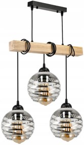 BERGE Závesné stropné svietidlo LED drevený trám 3xE27 loft sklenená guľa
