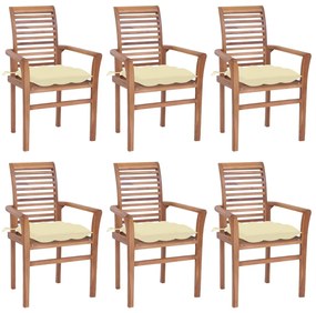 Jedálenské stoličky 6 ks krémovo-biele podložky tíkový masív