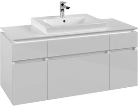 VILLEROY &amp; BOCH Legato závesná skrinka pod umývadlo (umývadlo v strede), 5 zásuviek, 1200 x 500 x 550 mm, Glossy White, B68300DH