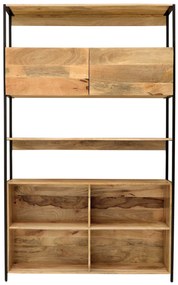 furniture-nabytek.cz - Kovová knižnica v kombinácii s drevom mango 130x213x35