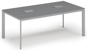 Rokovací stôl PRIMO INVITATION, 200x100 cm, grafit + 2x stolná zásuvka TYP VI, strieborná