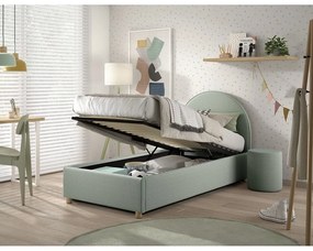 Zelená čalúnená jednolôžková posteľ s úložným priestorom s roštom 90x200 cm Moon – Vipack