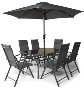 Sunfun Fiesta Súprava záhradného nábytku, 8 ks, oceľ, sklo, polyester, antracit