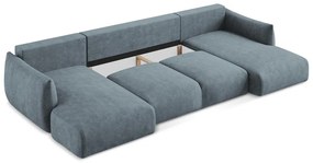 Modrá ženilková rozkladacia rohová pohovka (do tvaru "U") Leila – Makamii