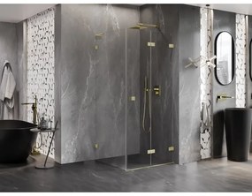 Mexen Lunar-F L, sklápací sprchový kút pravý 70 x 70 cm, 8mm číre sklo, zlatý kartáčovaný - 836L-070-070-55-00-P