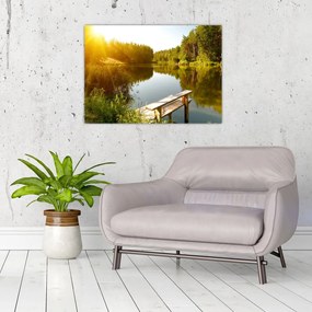 Sklenený obraz - Jazero pri lese (70x50 cm)