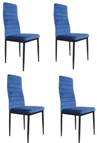 Sada 4 elegantných zamatových stoličiek v modrej farbe