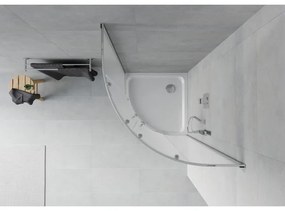 Mexen Rio, štvrťkruhový sprchovací kút s posuvnými dverami 90 x 90 cm, 6mm sklo námraza, chrómový profil + biela sprchová vanička, 863-090-090-01-30-4110
