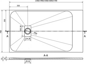 Mexen Hugo, obdĺžniková sprchová vanička SMC 140 x 70 cm, biela, zlatá krytka, 42107014-G