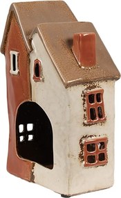 Béžovo-hnedý keramický svietnik na čajovú sviečku domček Amster Village - 13*8*20 cm
