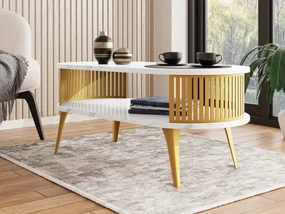 Konferenčný stolík Mozimo Gold, Farba: zlatá/biely mramor