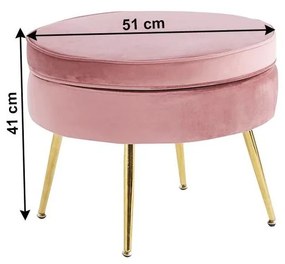 Tempo Kondela Luxusný taburet, ružová Velvet látka/chróm zlatý, Art-deco, NOBLIN TYP 1