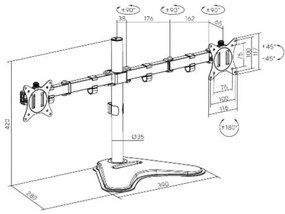 Držiak na monitor Brateck LDT66-T024, 2 ramená, čierna