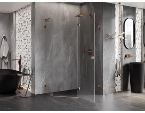 Mexen Lunar, L päťuholníkový sprchový kút s pravým sklonom 90 x 80 cm, 8mm číre sklo, profil ružové zlato, 831L-090P-080L-60-00-P