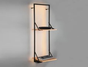Závesný regál s LED Becky, čierny kov/drevo%