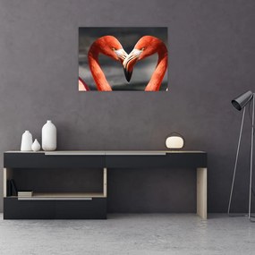 Sklenený obraz dvoch zamilovaných plameniakov (70x50 cm)