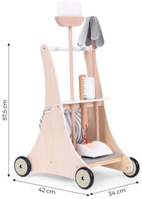 Detský drevený vozík na upratovanie, béžový, ECOTOYS