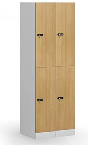 Šatníková skrinka S1 s úložnými boxmi, 2 boxy, 1850 x 300 x 500 mm, mechanický kódový zámok, laminované dvere, biela