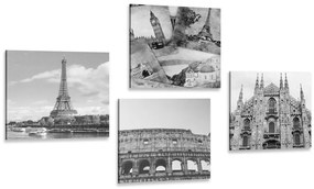Set obrazov nádych histórie v čiernobielom prevedení - 4x 40x40