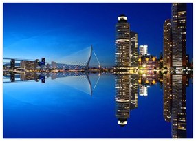 Sklenený obraz - nočný Rotterdam (70x50 cm)