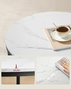 Konferenčný stolík so sklenenou doskou a veľkým úložným priestorom, mramorovo biely a atramentovo čierny