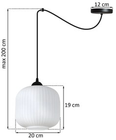 Závesné svietidlo Riffle Spider 2, 1x biele sklenené tienidlo, b