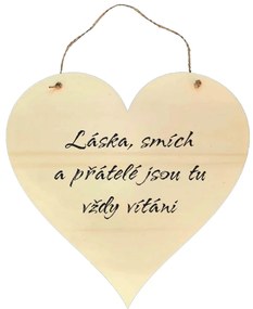 AMADEA Drevené srdce s textom Láska, smiech a priatelia sú tu vždy vítaní, 21 x 20 cm