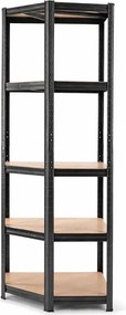 Regál 180x90x40 cm rohový lakovaný 5-polícový, nosnosť 875 kg - čierny