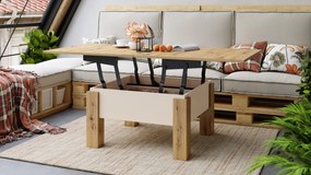 Mazzoni OSLO dub artisan / béžová, rozkladací konferenčný stolík s výškovo nastaviteľnou stolovou doskou