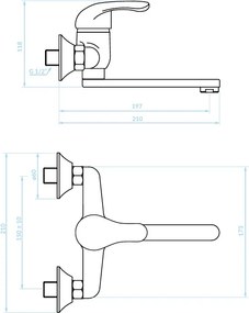 Kuchinox Pedro, nástenná umývadlová batéria L-197, chrómová, LAV-BQE_050D