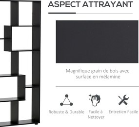 HOMCOM Moderný Zigzag Knižnica 70L x 24W x 178H cm Drevotrieska Čierna | Aosom