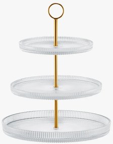 Trojposchodová servírovacia tácka Curly | Luxusné sklo so zlatou rúčkou