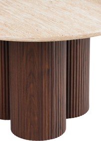 Okrúhly konferenčný stolík Massia 80 cm do obývačky - travertín / orech