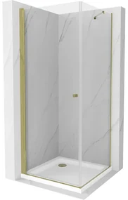 Mexen Pretoria sprchovací kút 80 x 80 cm, priehľadný, zlatý + plochá sprchová vanička-852-080-080-50-00-4010