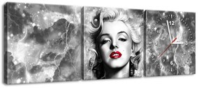 Gario Obraz s hodinami Elektrizujúca Marilyn Monroe - 3 dielny Rozmery: 90 x 70 cm