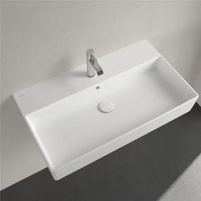 VILLEROY &amp; BOCH Memento 2.0 závesné umývadlo s otvorom (spodná strana brúsená), s prepadom, 800 x 470 mm, Stone White, s povrchom CeramicPlus, 4A228GRW