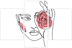 Obraz - Line art tvár s ružou (90x60 cm)