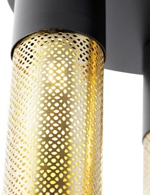Industriálne stropné svietidlo čierne so zlatými okrúhlymi 3 svetlami - Raspi