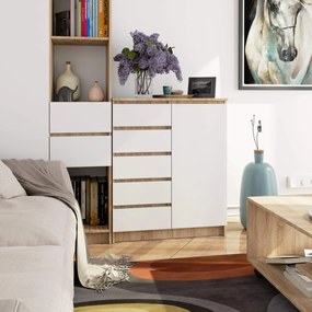 Komoda JERRY 80 cm 1 dvere 5 zásuviek dub sonoma/biela