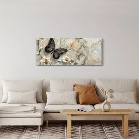 Obraz - Mramorové pozadie s motýľmi (120x50 cm)