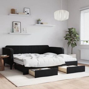 Rozkladacia denná posteľ so zásuvkami čierna 90x190 cm zamat 3197150