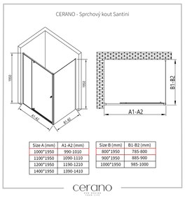 Cerano Santini, sprchovací kút s krídlovými dverami 100(dvere) x 80(stena) x 195 cm, 6mm číre sklo, chrómový profil, CER-CER-426217