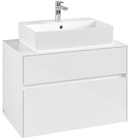 VILLEROY &amp; BOCH Collaro závesná skrinka pod umývadlo na dosku (umývadlo v strede), 2 zásuvky, 800 x 500 x 548 mm, Glossy White, C12400DH