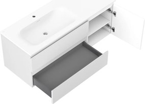Mexen Orio, kúpeľňová skrinka 120 cm s umývadlom Vela vľavo, 2S, 1D, biela matná, 91A13-12047-3-BBFFFF01-W23L01