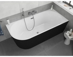 Mexen Silo, rohová voľne stojaca ryhovaná vaňa, pravá, 150 x 75 cm, biela-čierna, grafitový prepad, 52891507575P-95