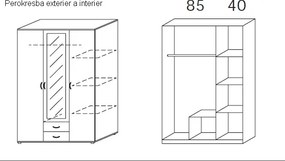 Šatníková skriňa 3-dverová Twin, dub sonoma